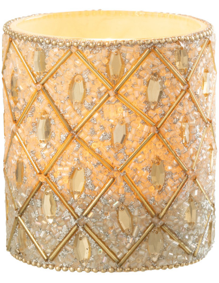 Photophore bohème oriental Diamètre 7 cm en Verre Blanc Perle Doré Pyris - 1