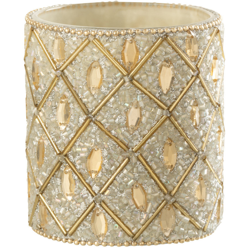 Photophore bohème oriental Diamètre 7 cm en Verre Blanc Perle Doré Pyris - 2