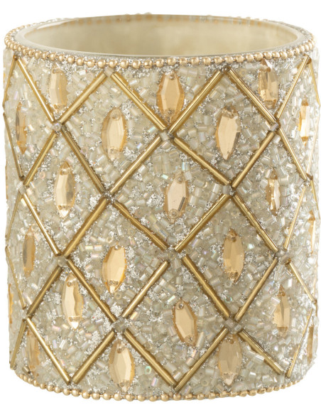 Photophore bohème oriental Diamètre 7 cm en Verre Blanc Perle Doré Pyris - 2