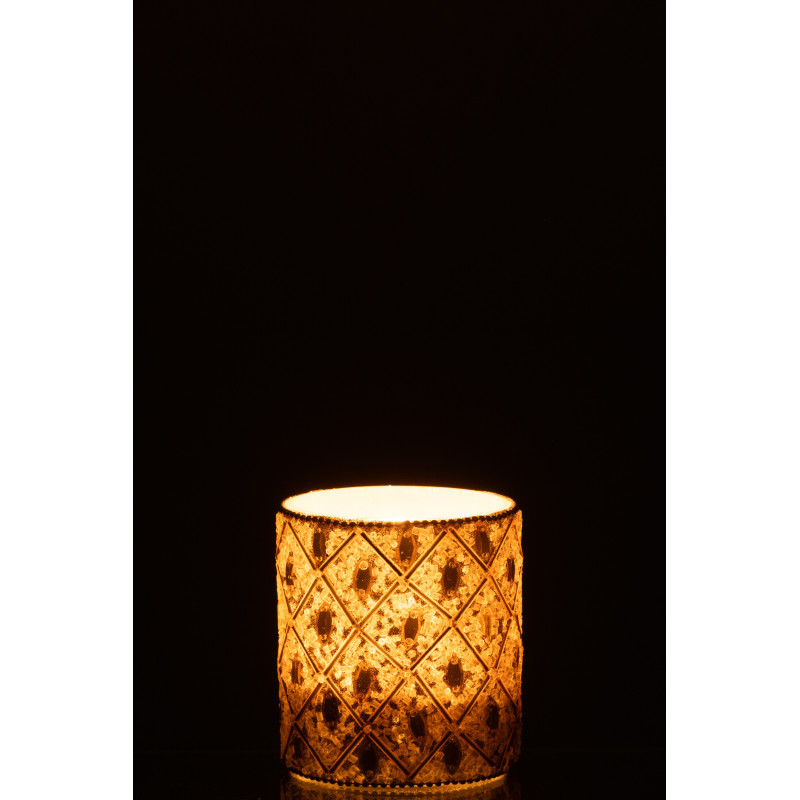 Photophore bohème oriental Diamètre 7 cm en Verre Blanc Perle Doré Pyris - 3