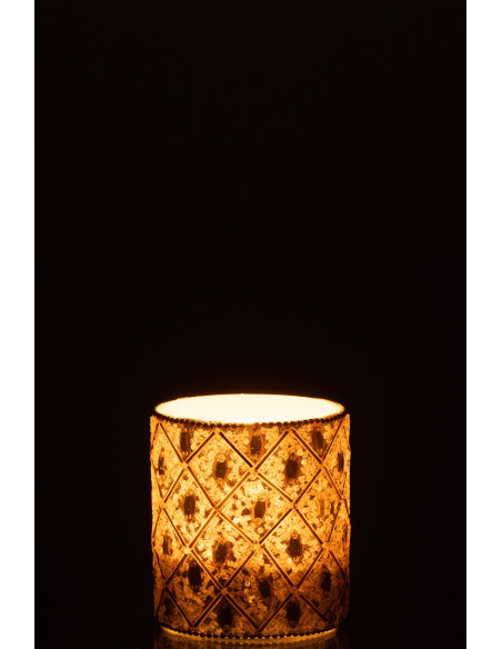 Photophore bohème oriental Diamètre 7 cm en Verre Blanc Perle Doré Pyris - 3