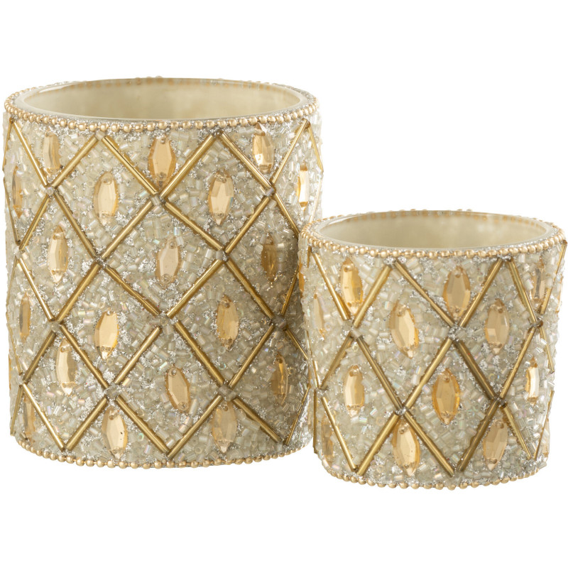 Photophore bohème oriental Diamètre 7 cm en Verre Blanc Perle Doré Pyris - 5