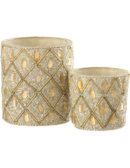 Photophore bohème oriental Diamètre 7 cm en Verre Blanc Perle Doré Pyris - 5