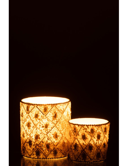 Photophore bohème oriental Diamètre 7 cm en Verre Blanc Perle Doré Pyris - 6