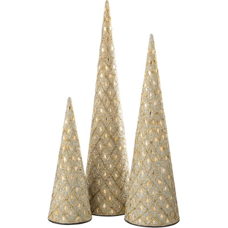 Cônes décoratifs de Noël bohème oriental en Métal Blanc Perle Doré Pyris (Lot de 3) - 1