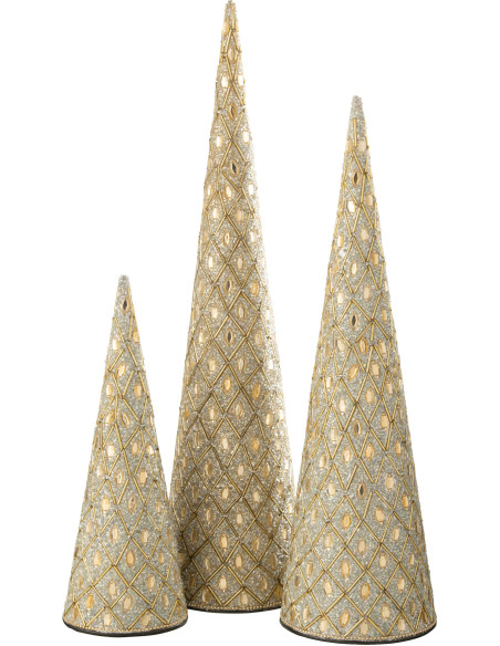 Cônes décoratifs de Noël bohème oriental en Métal Blanc Perle Doré Pyris (Lot de 3) - 1