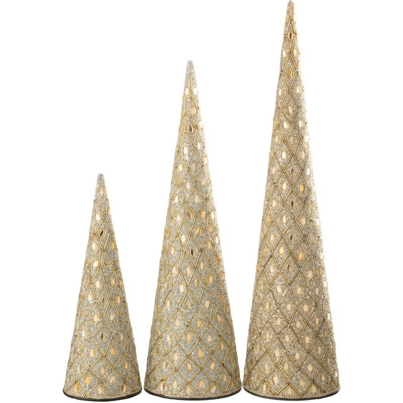 Cônes décoratifs de Noël bohème oriental en Métal Blanc Perle Doré Pyris (Lot de 3) - 3