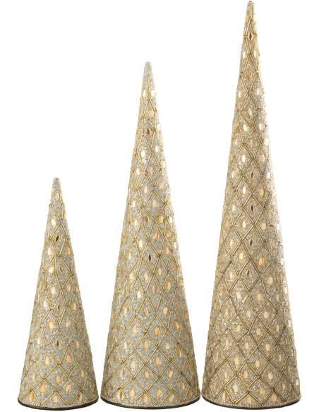 Cônes décoratifs de Noël bohème oriental en Métal Blanc Perle Doré Pyris (Lot de 3) - 3