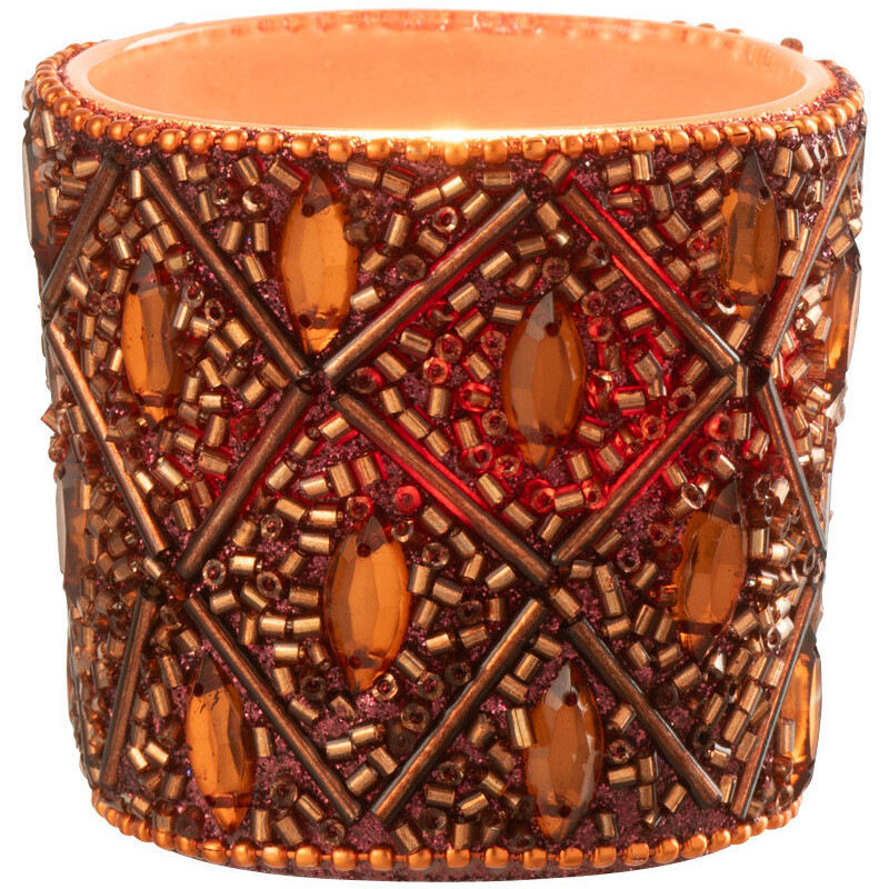 Petit Photophore bohème oriental Diamètre 6 cm en Verre Marron foncé Perle Marron rouille Pyris - 1