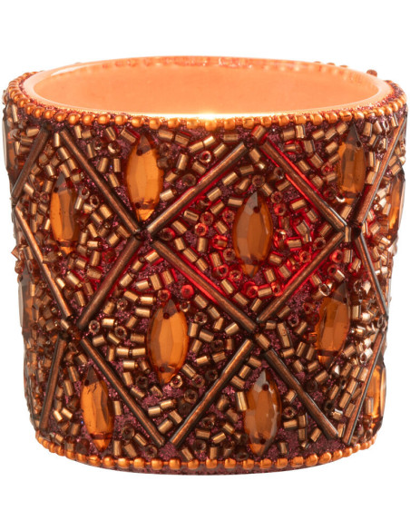 Petit Photophore bohème oriental Diamètre 6 cm en Verre Marron foncé Perle Marron rouille Pyris - 1