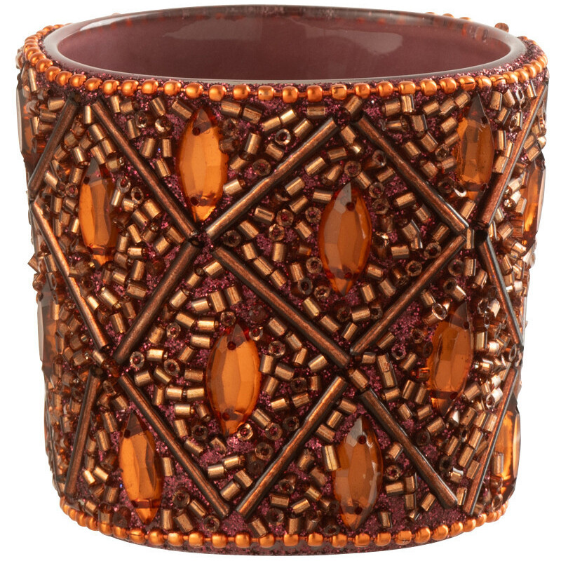 Petit Photophore bohème oriental Diamètre 6 cm en Verre Marron foncé Perle Marron rouille Pyris - 3