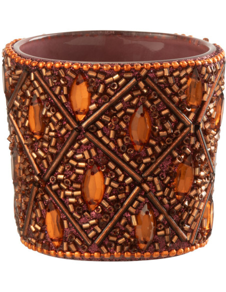 Petit Photophore bohème oriental Diamètre 6 cm en Verre Marron foncé Perle Marron rouille Pyris - 3