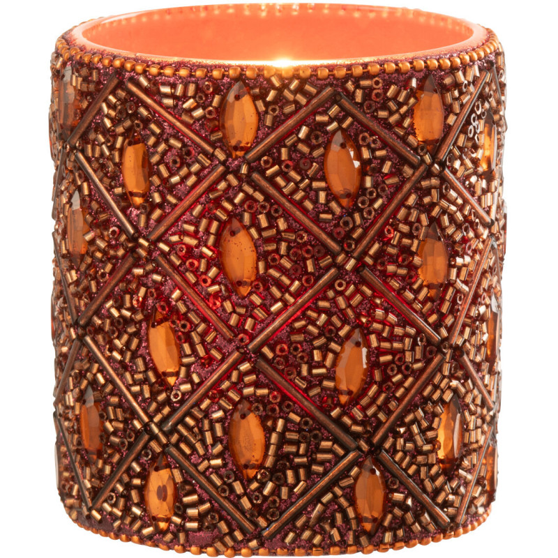 Photophore bohème oriental Diamètre 7 cm en Verre Marron foncé Perle Marron rouille Pyris - 1