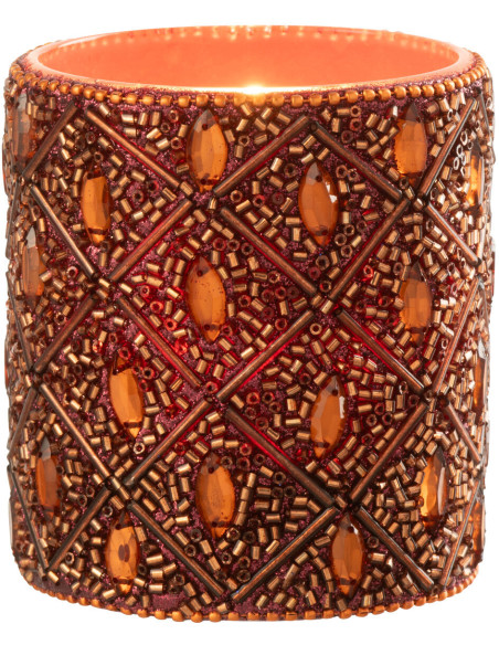 Photophore bohème oriental Diamètre 7 cm en Verre Marron foncé Perle Marron rouille Pyris - 1