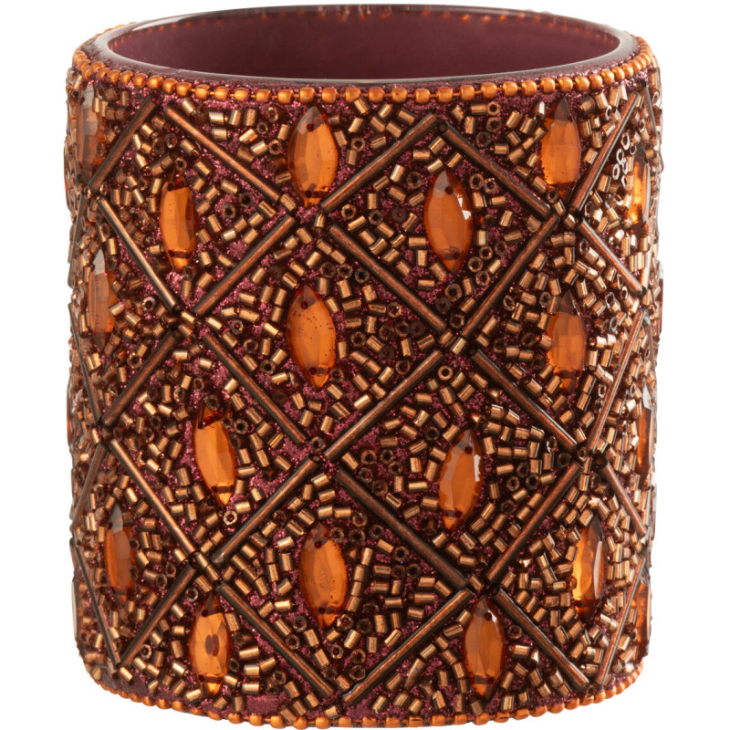 Photophore bohème oriental Diamètre 7 cm en Verre Marron foncé Perle Marron rouille Pyris - 2