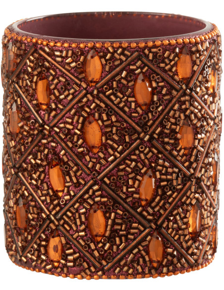 Photophore bohème oriental Diamètre 7 cm en Verre Marron foncé Perle Marron rouille Pyris - 2