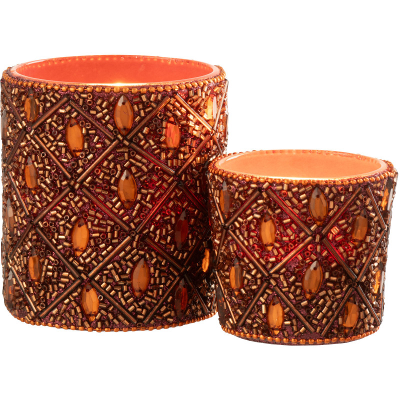 Photophore bohème oriental Diamètre 7 cm en Verre Marron foncé Perle Marron rouille Pyris - 4