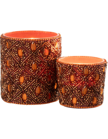 Photophore bohème oriental Diamètre 7 cm en Verre Marron foncé Perle Marron rouille Pyris - 4