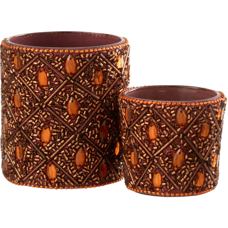 Photophore bohème oriental Diamètre 7 cm en Verre Marron foncé Perle Marron rouille Pyris - 5