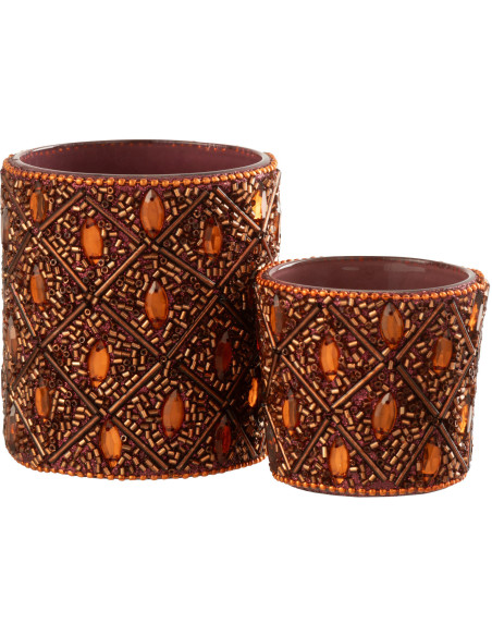 Photophore bohème oriental Diamètre 7 cm en Verre Marron foncé Perle Marron rouille Pyris - 5