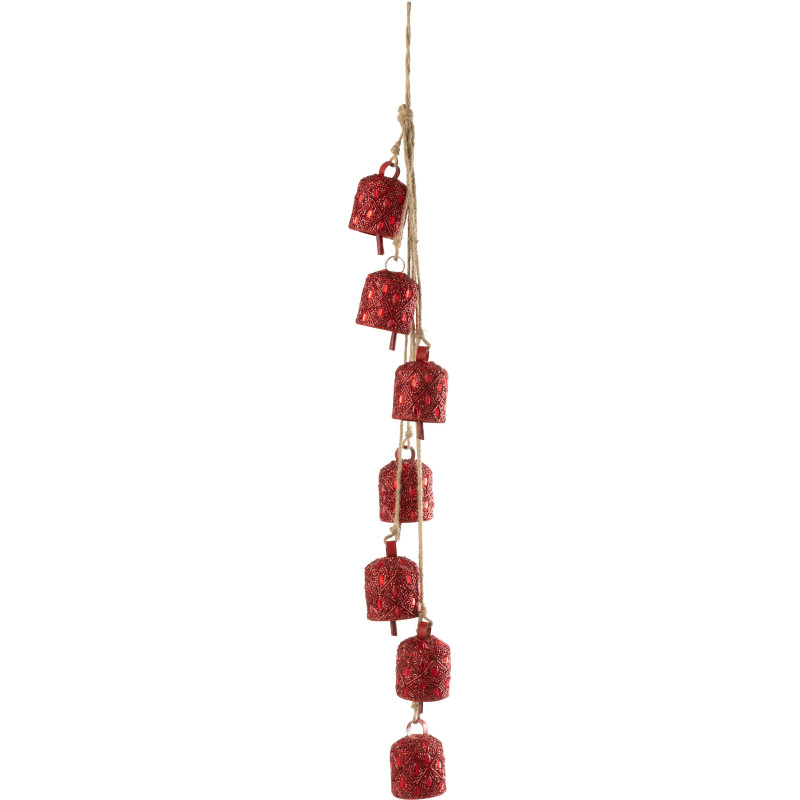 Suspension décorative bohème orientale 7 cloches en Métal Perle Rouge Pyris - 1