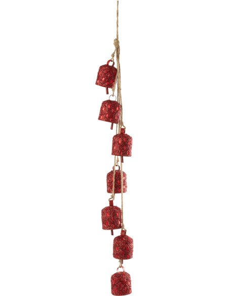 Suspension décorative bohème orientale 7 cloches en Métal Perle Rouge Pyris - 1
