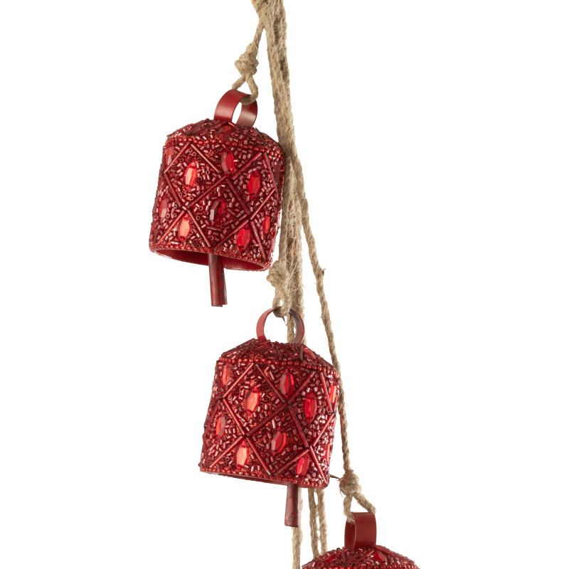 Suspension décorative bohème orientale 7 cloches en Métal Perle Rouge Pyris - 2