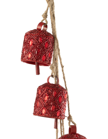 Suspension décorative bohème orientale 7 cloches en Métal Perle Rouge Pyris - 2