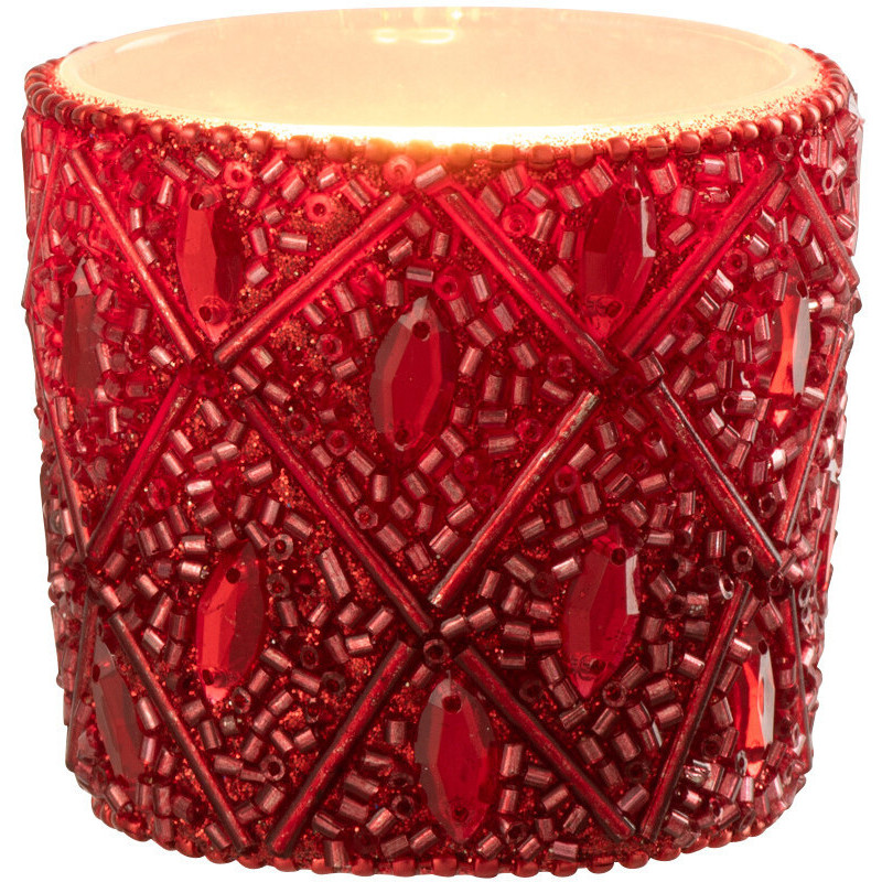 Petit Photophore bohème oriental Diamètre 6 cm en Verre Perle Rouge Pyris - 1