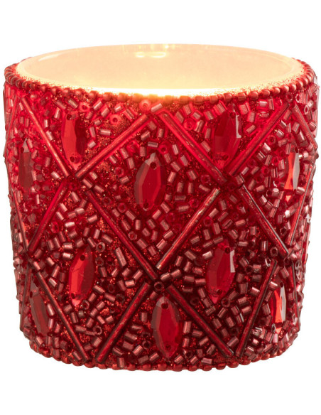 Petit Photophore bohème oriental Diamètre 6 cm en Verre Perle Rouge Pyris - 1