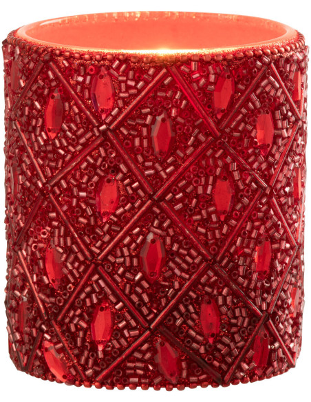 Photophore bohème oriental Diamètre 7 cm en Verre Perle Rouge Pyris - 1