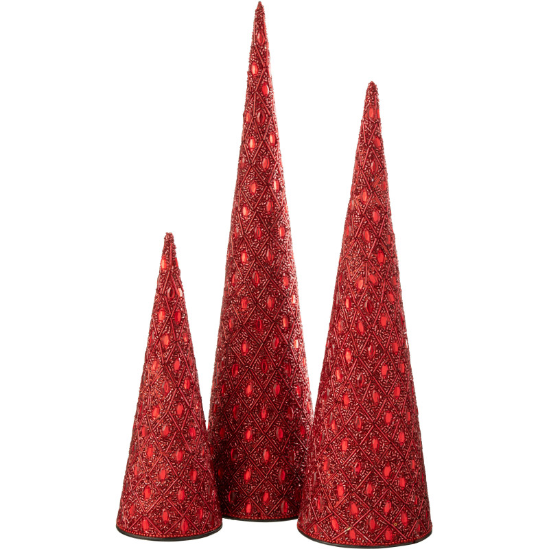 Cônes décoratifs de Noël bohème oriental en Métal Perle Rouge Pyris (Lot de 3) - 1