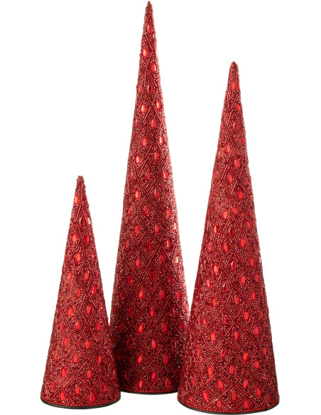 Cônes décoratifs de Noël bohème oriental en Métal Perle Rouge Pyris (Lot de 3) - 1