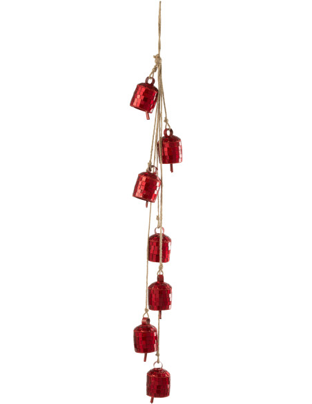 Suspension décorative Boules à facettes 7 cloches en Métal Miroir Rouge Disco - 1