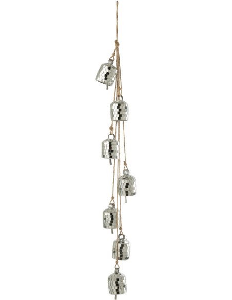 Suspension décorative Boules à facettes 7 cloches en Métal Miroir Argenté Disco - 1