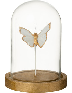 Petite Cloche décorative Papillon Hauteur 16 cm en Verre Blanc Doré Papillora - 1