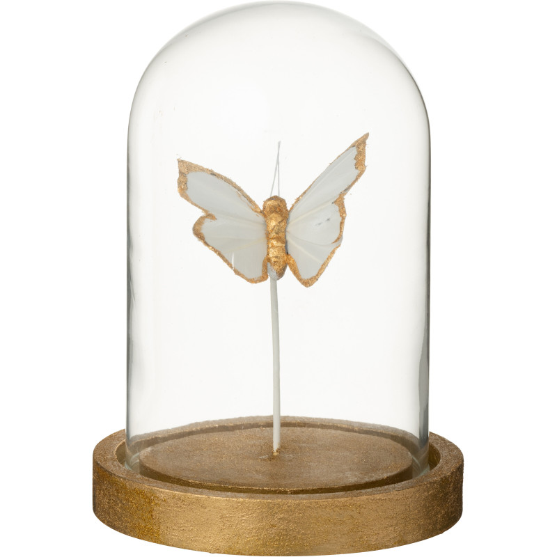Petite Cloche décorative Papillon Hauteur 16 cm en Verre Blanc Doré Papillora - 1