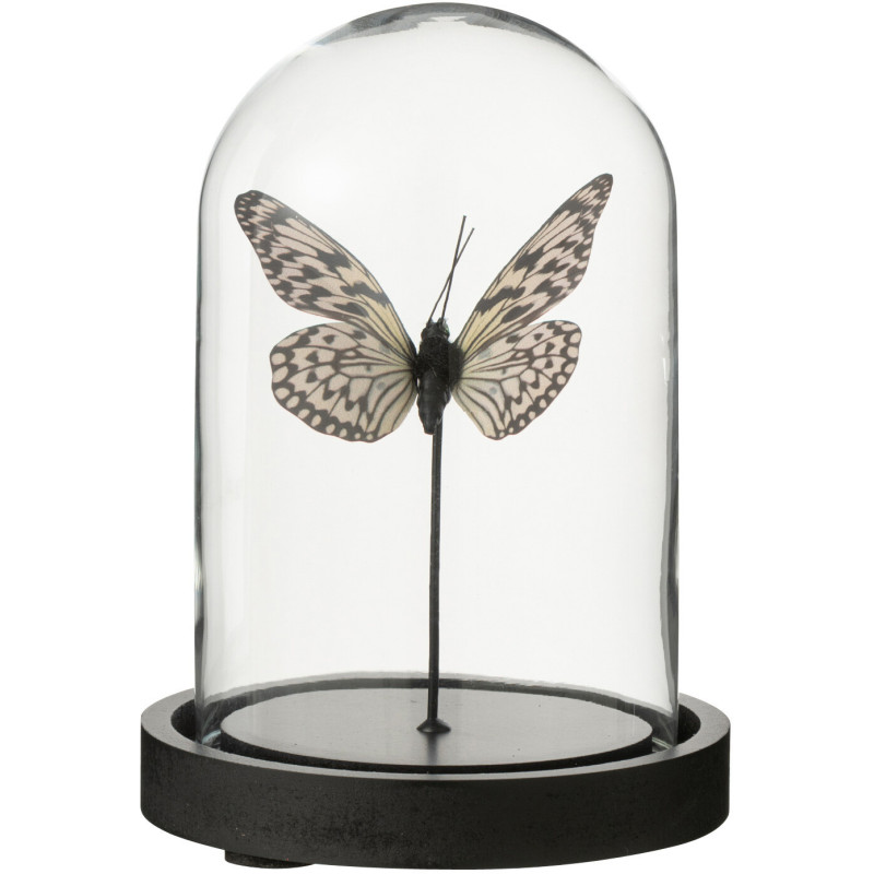 Petite Cloche décorative Papillons Hauteur 16 cm en Verre Noir Blanc Papillora - 1