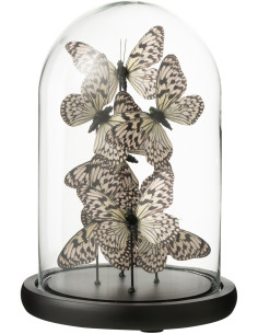 Cloche décorative Papillons Hauteur 26 cm en Verre Noir Blanc Papillora - 1