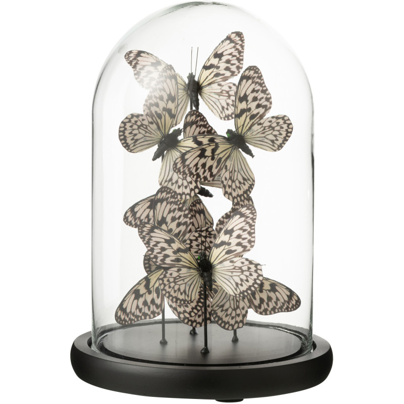 Cloche décorative Papillons Hauteur 26 cm en Verre Noir Blanc Papillora - 1