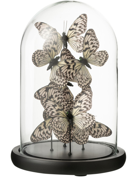 Cloche décorative Papillons Hauteur 26 cm en Verre Noir Blanc Papillora - 1