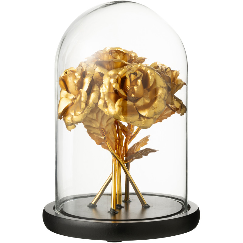 Cloche décorative Roses Hauteur 26 cm en Verre Doré Noir Rosalis - 1