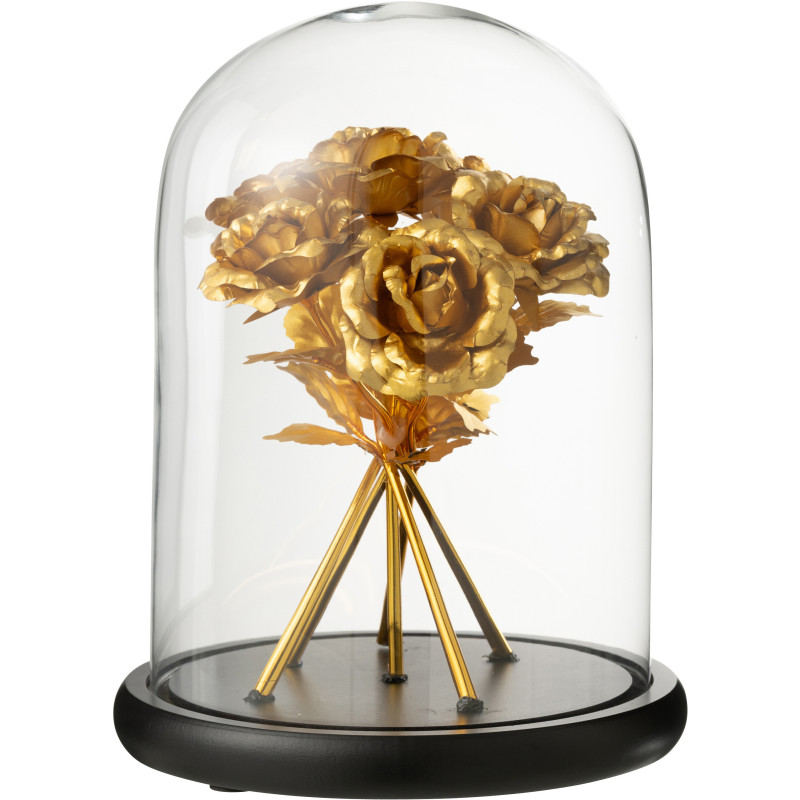 Grande Cloche décorative Roses Hauteur 29 cm en Verre Doré Noir Rosalis - 1