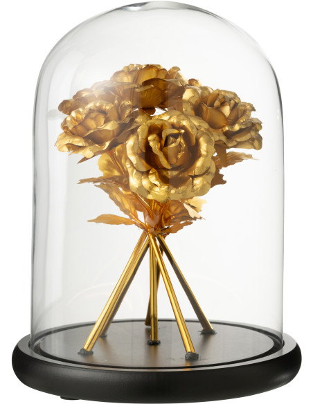 Grande Cloche décorative Roses Hauteur 29 cm en Verre Doré Noir Rosalis - 1