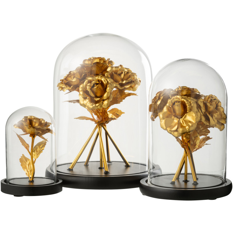 Grande Cloche décorative Roses Hauteur 29 cm en Verre Doré Noir Rosalis - 2
