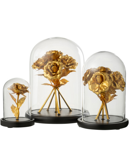 Grande Cloche décorative Roses Hauteur 29 cm en Verre Doré Noir Rosalis - 2