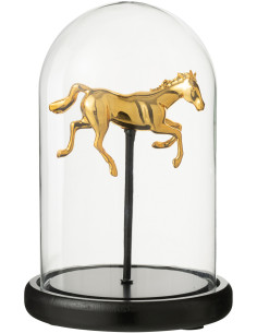 Cloche décorative Cheval au galop Hauteur 22 cm en Verre Doré Noir Manegio - 1