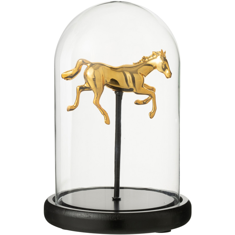 Cloche décorative Cheval au galop Hauteur 22 cm en Verre Doré Noir Manegio - 1
