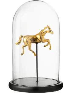 Grande Cloche décorative Cheval au galop Hauteur 38 cm en Verre Doré Noir Manegio - 1