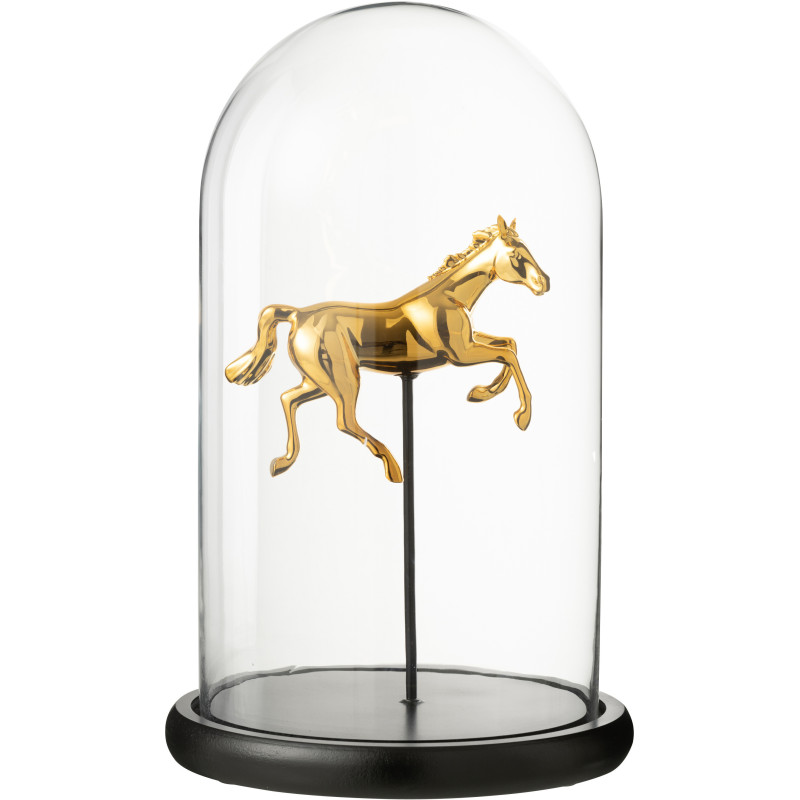 Grande Cloche décorative Cheval au galop Hauteur 38 cm en Verre Doré Noir Manegio - 1